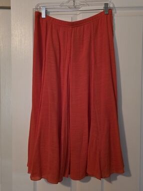 Zac &Rachel Flowy Deep Orange Midi Skirt Elastic Waist Sz M